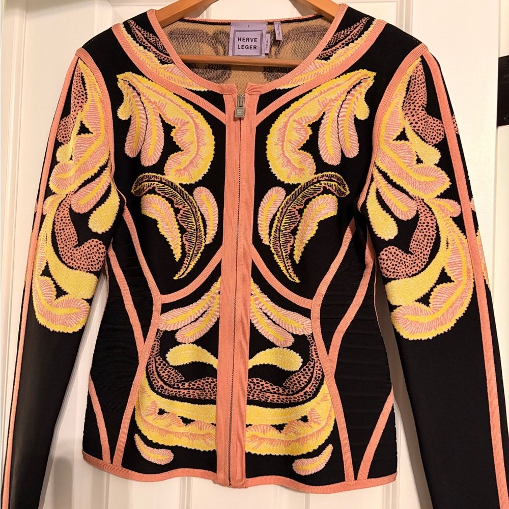 Herve Leger Pink and Black bandage jacket